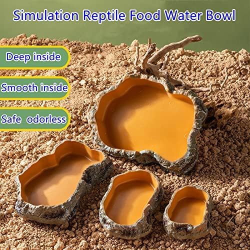 Extra Large Simulation Rock Reptile Feeding Bowls Resin Corn Snake Ball Python Iguana Bearded Dragon Tortoise Food Water Dish Bathing Bowl Habitat Accessories, 9.5 inch x 6 inch, S
