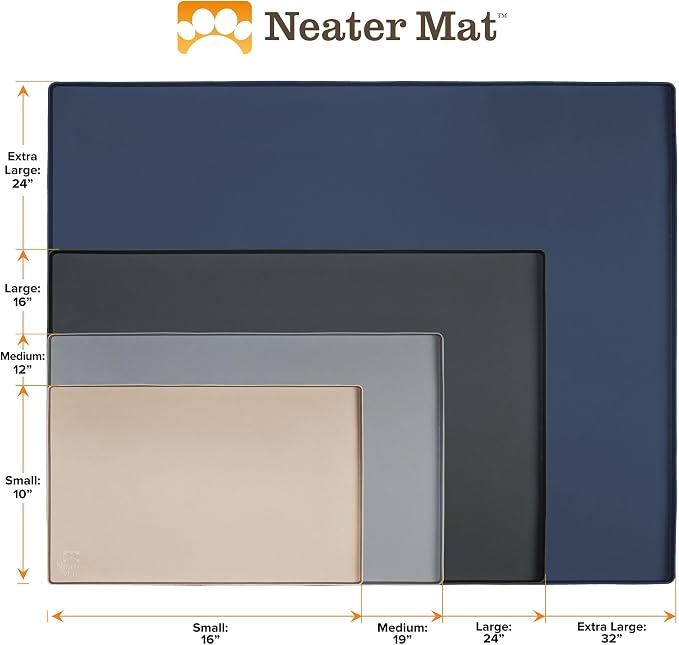 Neater Pet Brands Neater Mat Pet Mats for Food and Water, Cat & Dog Bowl Mat Waterproof Silicone, Feeding Tray, Dog Food Mats for Floors, Placemat w/Raised Edge for Under Bowls, 32" x 24", Black