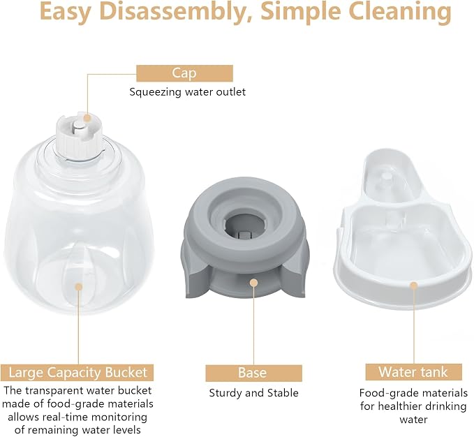 STALTWO 1 Gallon Automatic Gravity Dog Water Dispenser, BPA-Free, Grey | Pet Water Dispenser, Large Capacity Water Feeder for Cats and Dogs, Refill Less Often