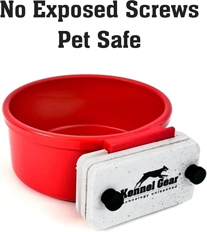 Dog Crate Water Bowl No Spill, 20oz Food-Grade Polypropylene Feeder (Red) | Secure Crate Mount with Covered Parts, Travel-Ready, Easy-To-Clean Design for Home, Crate Training and Travel