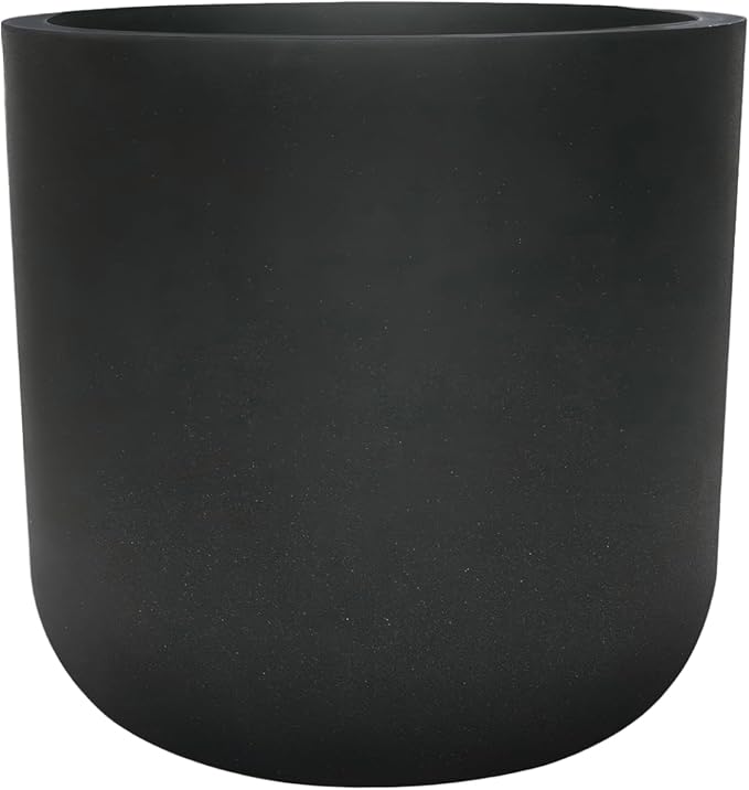 11 Inch Plant Pot, Modern Black Plastic Planter with Drainage Hole & Plug, Lightweight Weather Resistant Cylinder Flower Pot for Indoor Outdoor Use, Matte Black, 11" H x 11.6" Dia