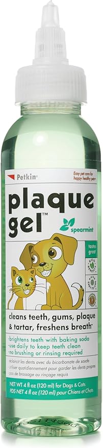 Petkin Plaque Remover Gel – Cleans Teeth and Gums, Removes Plaque and Tartar - Freshens Breath and Whitens Teeth with Baking Soda - Ideal for Daily Use, No Brushing or Rinsing - 4 fl oz