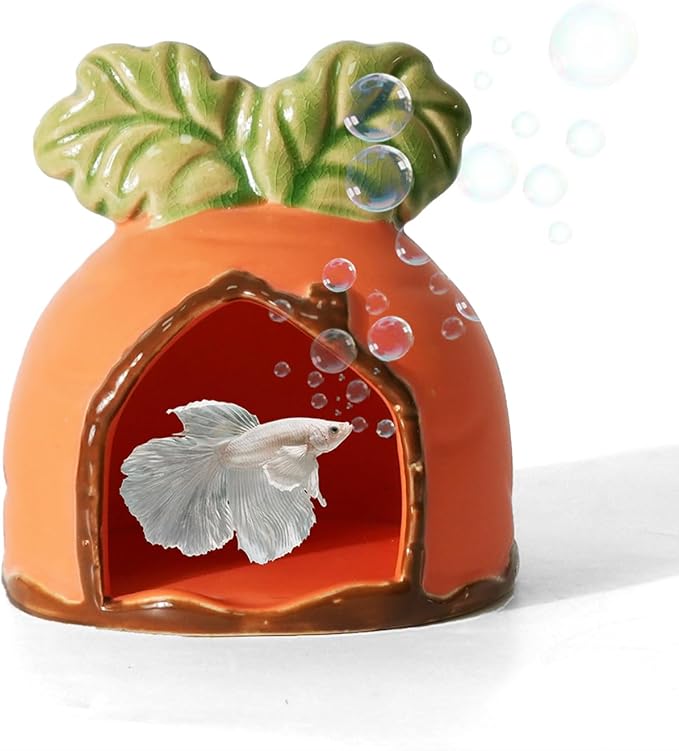 Aquarium Decor Cave Betta Fish Aquarium Accessories Ornaments Hiding Cave Carrot House Hideout for Shrimp Cichlid Hermit Crab, Octopus Hiding Breeding for Tank (Orange)