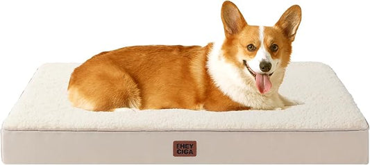 EHEYCIGA Orthopedic Dog Bed Large with Removable Washable Cover, 35IN Camel | Egg Crate Foam Support, Durable Oxford fabric, Non-Slip Bottom, Machine Washable, Soft Waterproof Plush Pet Bed Mat For Crate