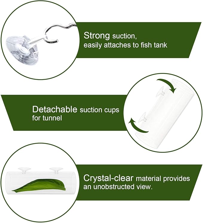 Acrylic Betta Hammock Tunnel, Betta Fish Tank Accessories & Aquarium Tunnel Decor, Fish Tank Hideout with Soft Faux Leaf Hammock, Beta Bed Resting Spot for Bettas (L Size — 5.9" × 1.96" OD)