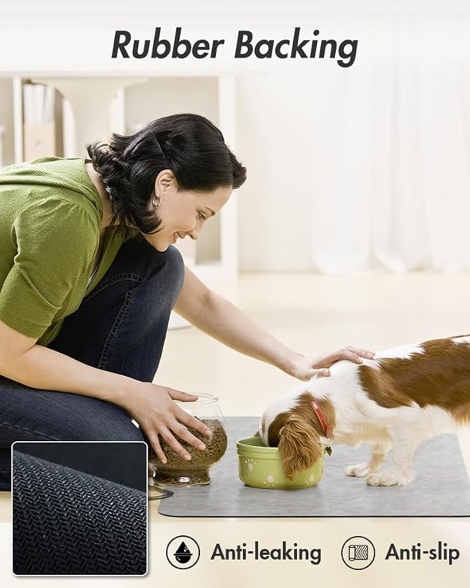 MontVoo-Absorbent Pet Feeding Mat-No Stains Pet Mat for Food and Water Bowl-Quick Dry Cat & Dog Food Mat Water Dispenser Mat-Pet Supplies Mat-Dog Water Bowl Mat for Messy Drinker,（LightGrey,16"x24"）