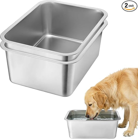 2 Pcs 4 Gallons Extra Large Dog Water Bowl - Durable Reusable Stainless Steel Dog Bowl, High Capacity Water and Food Bowls for Household with Multiple Large Dogs Indoor Outdoor