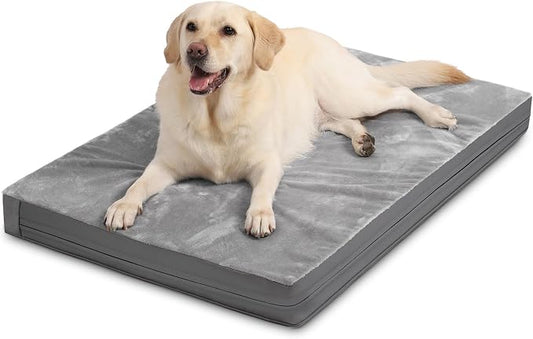 Waterproof Large Dog Bed, Washable Outdoor XL Pet Foam Pad 44x32 Anti-Slip | Extra Large Orthopedic Pet Bed, Durable Removable Cover, Reversible Faux Leather & Flannel, Dog Sleeping Mats,Gray