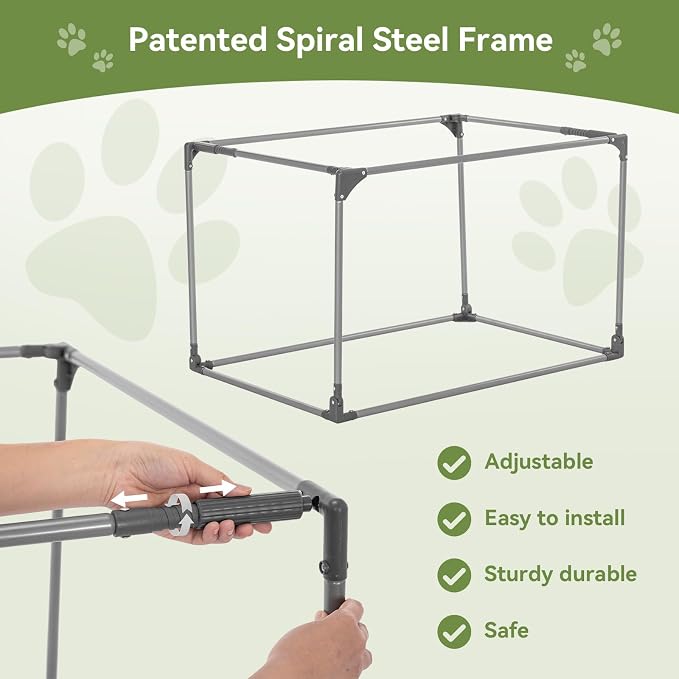 PETSFIT 26" Soft Portable Dog Crate – Patented Spiral Sturdy Frame, Collapsible Travel Kennel for Small Dogs, 3 Mesh Door, Lockable Zippers, Indoor & Car Use Green