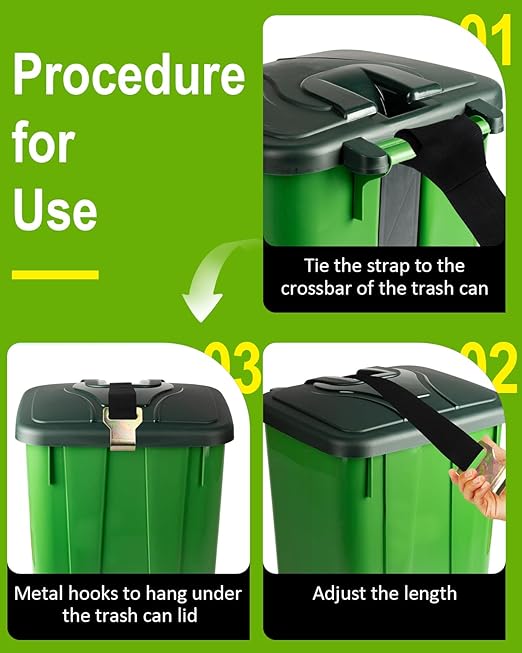 Bear Proof Trash Can Lid Lock, Universal Adjustable Garbage Can Locks for Raccoons Squirrels Dogs, No-Drill Trash Bin Security Strap Outdoor to Prevent Animals and Strong Winds