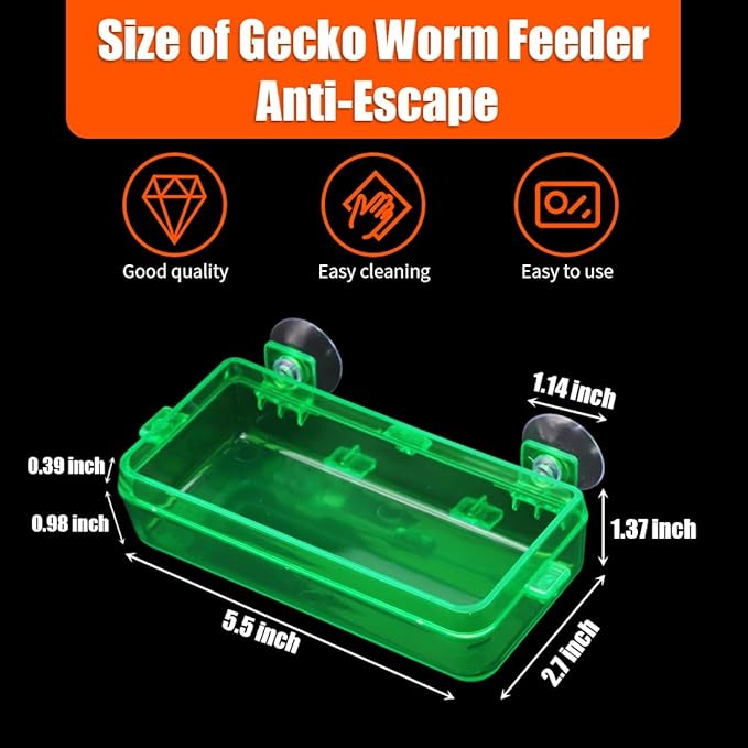 Reptile Feeder Chameleon Bowl 2 Pcs Anti-Escape Food Dish Bowl with Suction Cup for Chameleon Iguana Lizard Reptile Food and Water Feeding (Green, M)