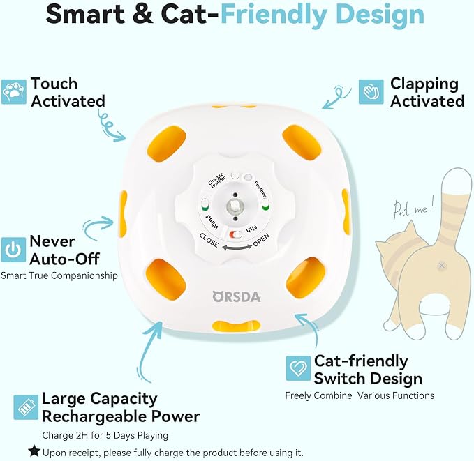 ORSDA Interactive Cat Toys for Indoor Cats, 5-in-1 Hide and Seek Kitten Toys, Interactive Automatic Rechargeable Electric,Whack-A-Mole Exercise Kicker Toy for Indoor Cats