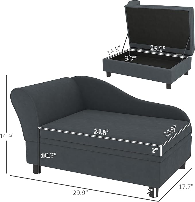 PawHut Luxury Fancy Dog Couch with Hidden Storage, Small Dog Sofa Bed with 2" Soft Foam, Modern Pet Furniture for Puppies & Little Breeds, Dark Gray | Small Dog Sofa Bed with 2" Soft Foam, Modern Pet Furniture for Little Breeds