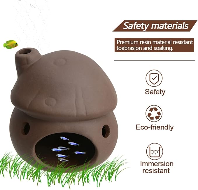 Saim Aquarium Mushroom House Decorations, Ceramic Fish Tank Cave Hideaway Small Fish Shrimp Breeding Cave Fish Tank Landscape Decor for Territorial Fish Shrimp to Rest and Breed, Hiding - Brown