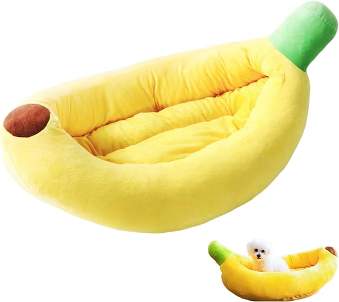 Banana Pet Bed for Small Dogs and Cats, Cozy Enclosed Calming Cave Bed with Removable Plush Cushion for Indoor Kittens Puppies Small Pets (Banana Bed, X-Small)