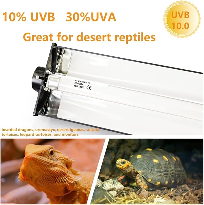 Leoterra T5 8W 10.0 UVB Reptile Light Fixture and Bulb Kit, High Output UVB/UVA Lighting System Linkable Design,Multiple Mounting Options for Bearded Dragons, Tortoises, Uromastyx - Plug and Play