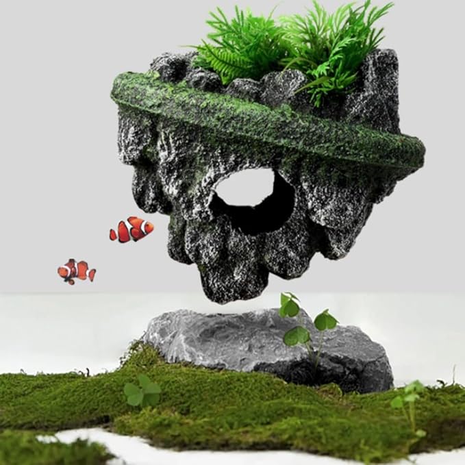 Aquarium Floating Island Decorations,Fish Tank Decorations, Interactive Fish Tank Toy for Betta Fish, Guppies, Goldfish, Shrimps, and Hermit Crabs