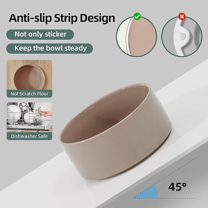 Havniva Elevated Dog Bowls Ceramic Dog Bowls with Stand, Dog Food Bowl | 8.3” Raised Dog Bowls with Non-Slip Wood Stand, Dog Food and Water Bowl Set, Dog Feeding Bowls for Large Dogs