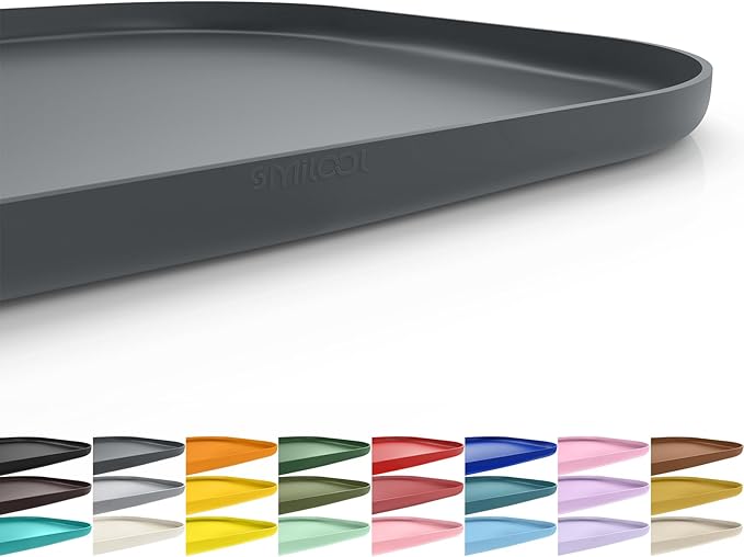 SMILOOL Silicone Pet Feeding Mat with Raised Edge for Food and Water, Dog Bowl Mats, Cat Bowls Placemat with High Lip for Floor Waterproof, Rubber Tray for Cats and Dogs 24 x 16 x 0.8 Dark Grey | 24" x 16" Non-Slip Pet Feeding Mats with Lip for Food & ...