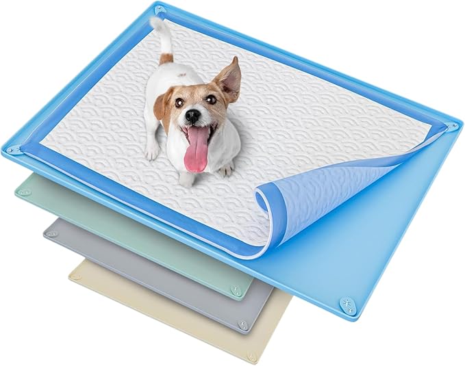 TidyFriend Dog Pee Pad Holder Tray Fits for 30” x 23” Pee Pads with Corner Lock Holes, Raised Edges, Non-Spill, Easy to Clean Silicone Dog Potty Tray Holder, for Indoor Floor Protection (Blue) | Corner Lock Holes, Raised Edges, Non-Spill, Easy to Clean...