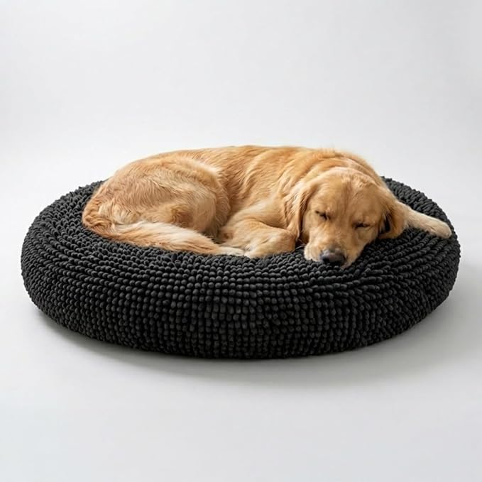 Muddy Mat® Cloud K-9 Bed for Dogs & Cats, Soft & Relaxing Donut Dog Bed, Chenille Material, Removable Cover, Washable & Dryer Safe–Black Large(40'x40')