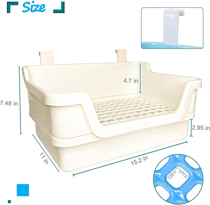 Hamiledyi Extra Large Rabbit Litter Box Pet Corner Toilet Small Animal Potty Trainer Huge Bunny Litter Pan with Plastic Grate Deep Dump Tray for Adult Guinea Pigs Chinchillas Ferrets Galesaurs White