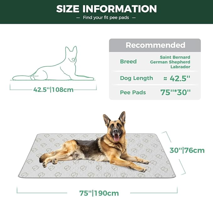 FXW Washable Pee Pads for Dogs, Super Absorbent, 30" x 75", 1 Pack | Machine washable, Non-slip backing