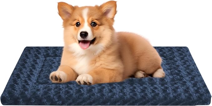 4 Pcs Washable Dog Bed Plush Orthopedic Outdoor Crate Mat with Non-Slip Bottom,Luxe Kennel Pad for Pets,Cozy Cage Cushion&Pet Sleeping Mattress Large Sized,Medium,Small Dogs,35 x 23 inch,Color Blend