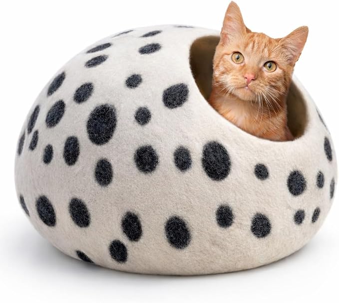 Luxurious Merino Wool Cat Cave - Cats Curl Into Instantly - Foldable Hideaway Pod for Indoor Cats - Felt Kitten Pet Enclosure - Covered Cat House by Woolygon