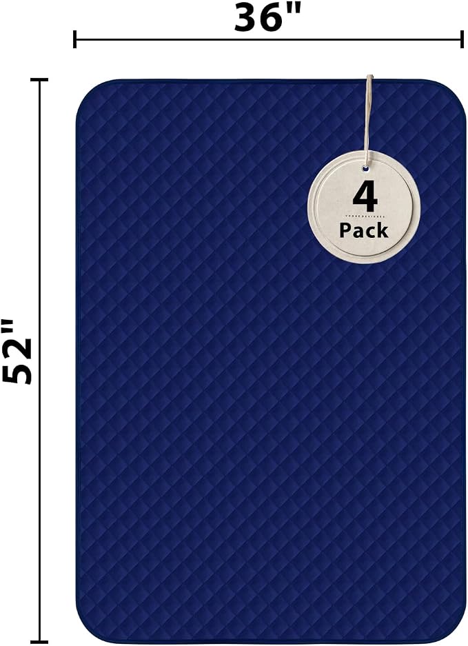 Washable Waterproof Bed Pads 36x52 Inch (4 Pack), Extra Large for Incontinence, Bed Wetting, and Pet Protection, Navy Blue Ideal for Elderly, Adults, Kids and Pets
