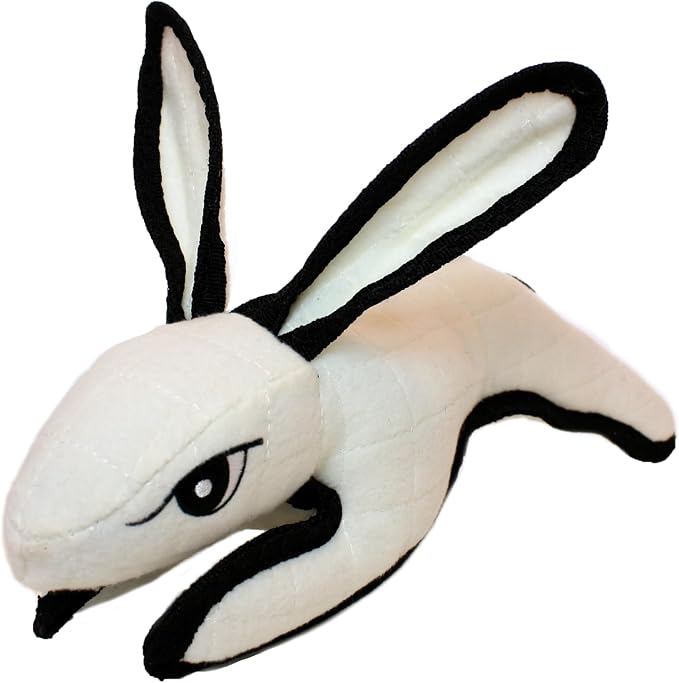 TUFFY - World's Tuffest Soft Dog Toy - Barnyard White Rabbit - Squeakers - Multiple Layers. Made Durable, Strong & Tough. Interactive Play (Tug, Toss & Fetch). Machine Washable & Floats