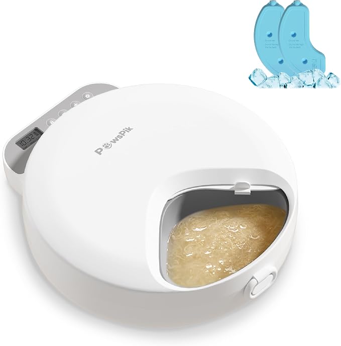 Smart 4-Meal Automatic Wet Food Pet Feeder, 4-Cup Capacity | Programmable Timer for Wet & Dry Food, Cordless, with Ice Packs, Dog & Cat Feeder, White