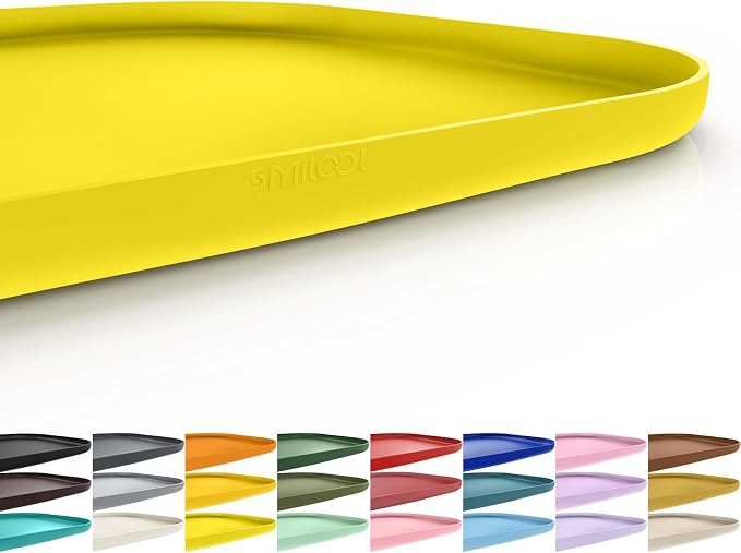 SMILOOL Waterproof Silicone Pet Food Mat with Raised Edge for Dog & Cat | 19" x 12" Non-Slip Pet Feeding Mats with Lip for Food & Water Bowl, Food Grade, Easy Cleaning, Light Yellow