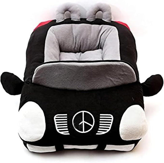 Sports Car Shaped Pet Dog Cat Bed, Fashionable Deluxe Cozy Cute Car Pet Bed Design, Soft Upholstered Plush Sofa, Durable Washable Anti-Slip Bottom Dog Beds (Contains Cushion) (Black)