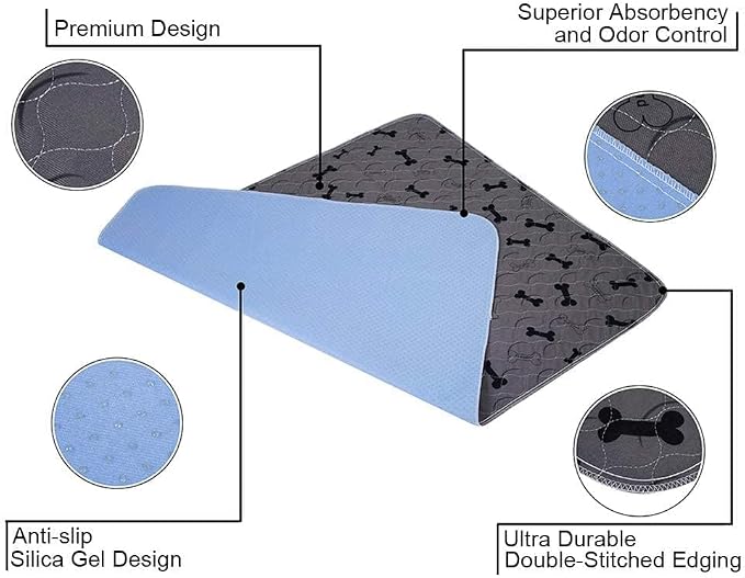 Washable Dog Pee Pads with Free Grooming Gloves,Non Slip Dog Mats with Great Urine Absorption,Reusable Puppy Pee Pads for Whelping,Potty,Training,Playpen