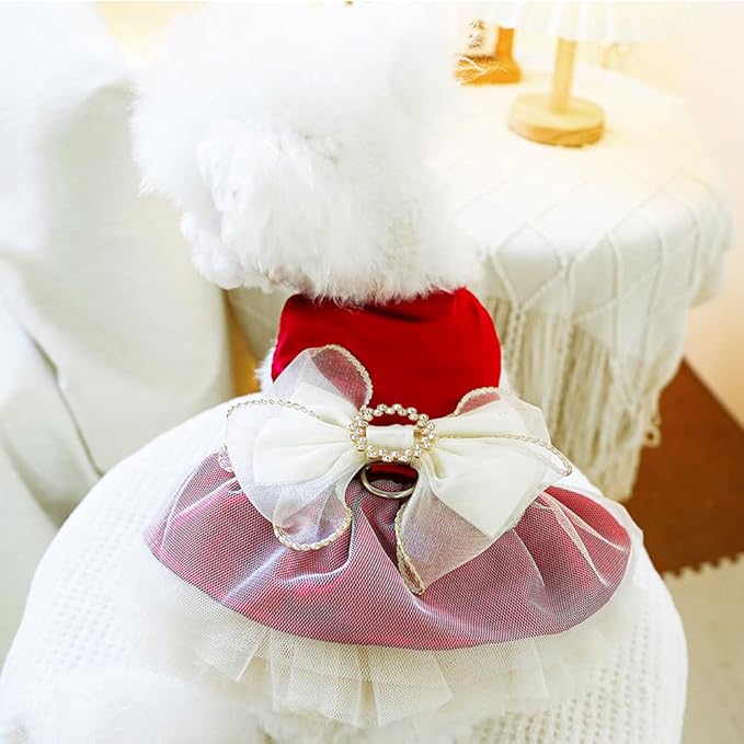 ANIAC Retro Dog Tulle Dress with Leash Ring Spring Summer Girl Puppy Clothes for Small Dog Cat Apparel Formal Pet Prom Dress for Christmas Wedding Birthday Valentines (Red,Small)