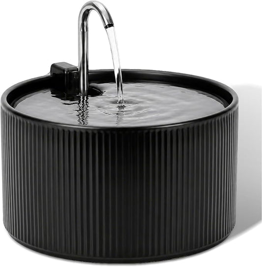 2.2L Ceramic Pet Fountain –Porcelain Pet Water Fountain & Little Dog Drinking Bowl– Automatic Cat Water Dispenser （Black）