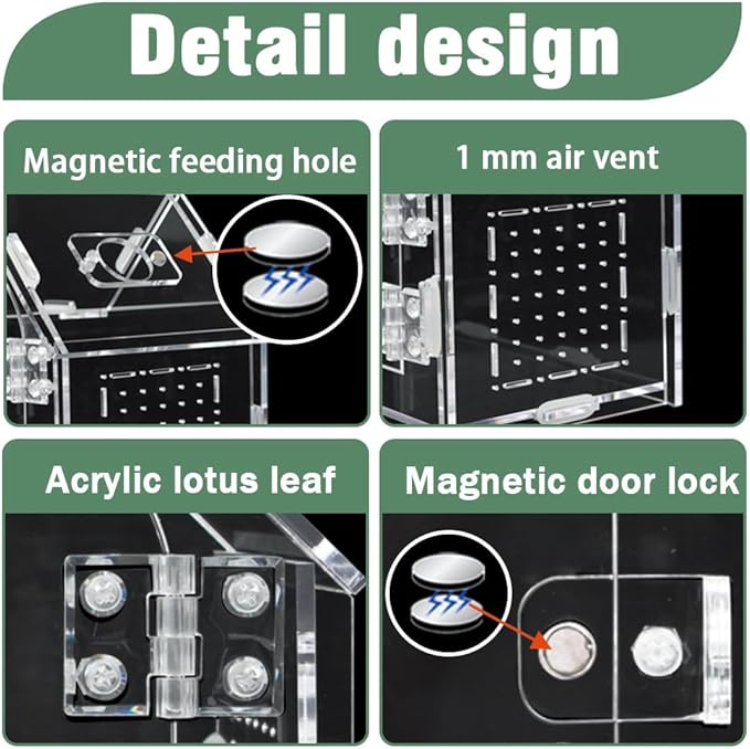 Jumping Spider Enclosure, Acrylic Cabin Terrarium with Sloped Roof & Magnetic Front Door, for Arboreal Pets, Mantis, Small Reptile Habitat (Transparent Color, L 7.9",W 3.9",H 5.9")