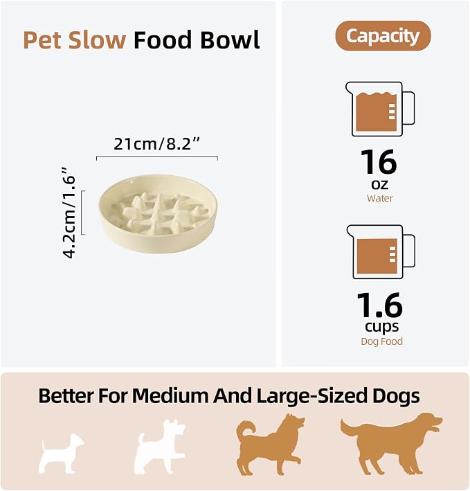 Havniva Dog Bowls Slow Feeder, Ceramic Slow Feeder Dog Bowls for Fast Eater | 1.6 Cups Dog Food Bowl Puzzle Feeder, Slow Feeding Bowls for Medium Breed, Non-Slip Base, Anti-Choking