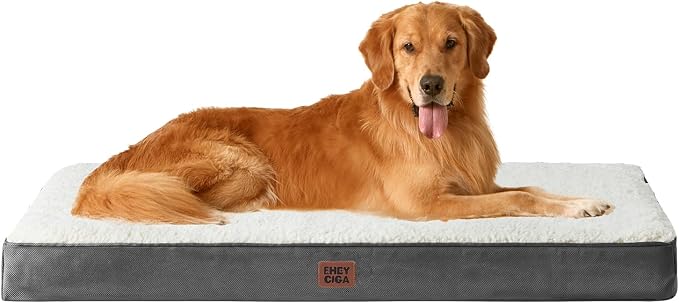 EHEYCIGA Orthopedic Dog Bed Large with Removable Washable Cover, 47IN Beige | Egg Crate Foam Support, Durable Oxford fabric, Non-Slip Bottom, Machine Washable, Soft Waterproof Plush Pet Bed Mat For Crate