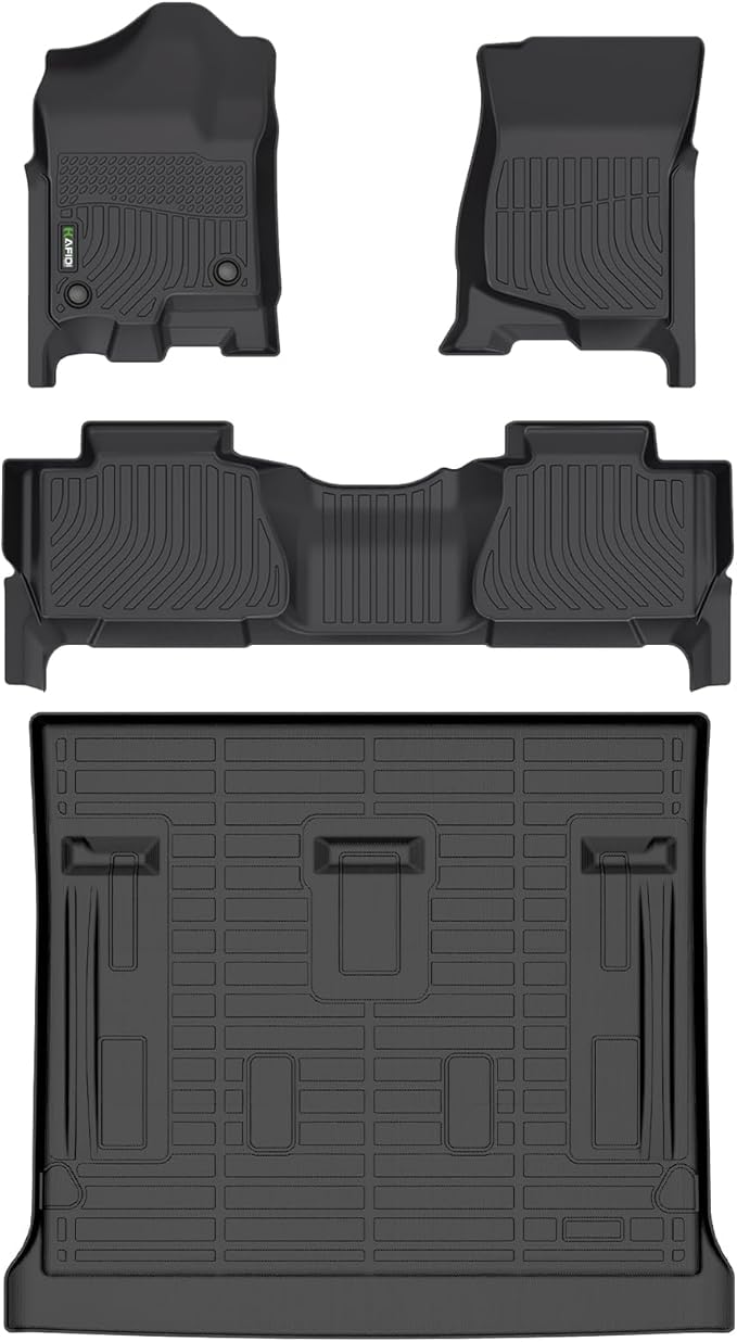 HAFIDI® All Weather Floor Mats & Cargo Liner Set Fit for 2007-2014 Chevy Tahoe 8 Seats (Not for Hybrid) & GMC Yukon Car Floor Liners for Tahoe TPE Full Set Custom Accessories - Black