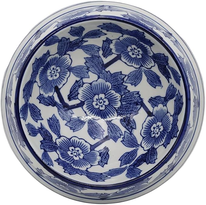 Aimusego Blue and White Cute Heavy Duty Non-Slip Chinoiserie Ceramic Pet Bowl Food/Water Dish for Large Puppies, Cats, Retrievers, Medium Sized Dogs-9inch