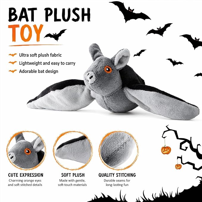 Flying Bat Dog Toy, Flapping Bat Dog Toy with Chirping Sounds, Interactive Rechargeable Flap Bat Toy for Dogs Cats, Hanging & Wand Play, 1PC