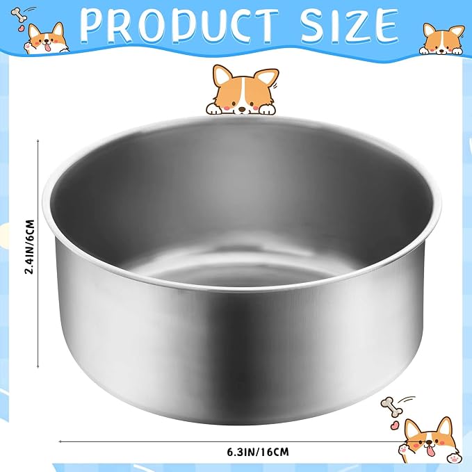 Zubebe 8 Pcs Stainless Steel Hanging Dog Crate Bowls, Non-Spill Kennel Food Water Bowls with Screw Clamp Attach Holders, Removable Mountable Metal Cage Feeder for Pet(41 oz)