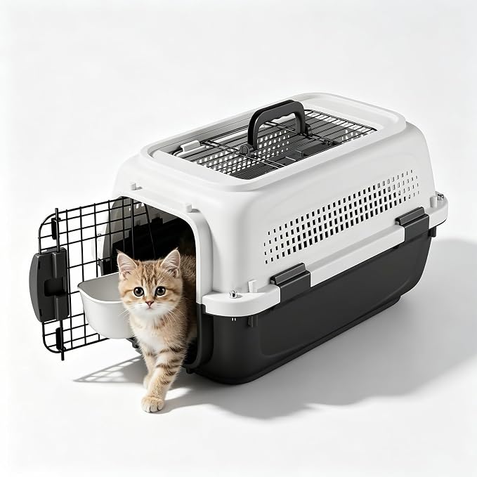 Athena Collection 20" Hard-Sided Pet Carrier with Food Bowl, Grey | Hard-Sided Protection with Top & Front Door Access, 4-Sided Ventilation for Small Dogs and Cats up to 20 LbS