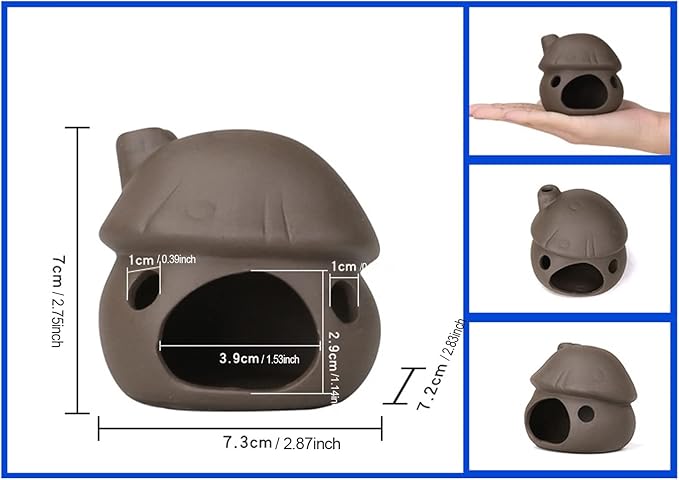 Saim Aquarium Mushroom House Decorations, Ceramic Fish Tank Cave Hideaway Small Fish Shrimp Breeding Cave Fish Tank Landscape Decor for Territorial Fish Shrimp to Rest and Breed, Hiding - Brown