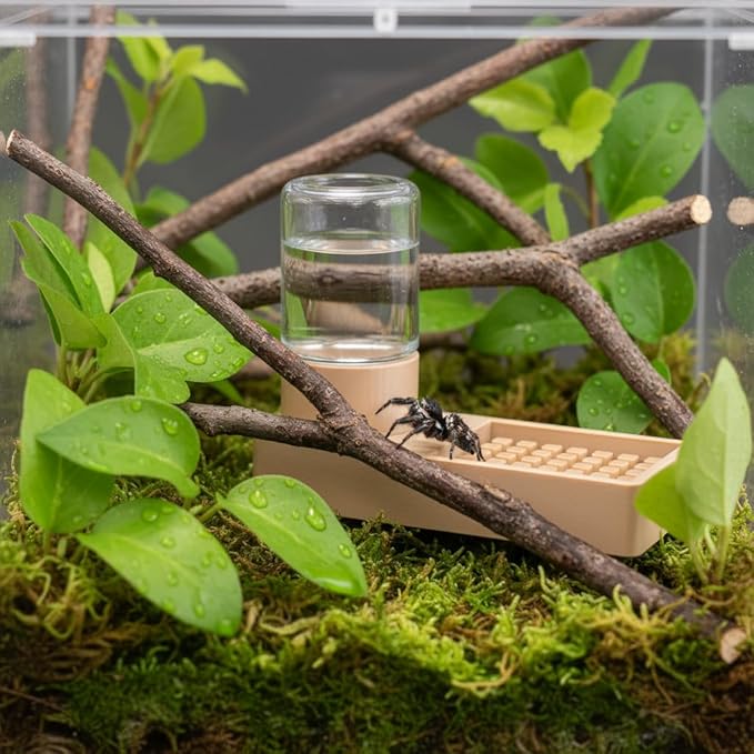 Jumping Spider Water Dispenser Jumping Spider Enclosure Accessories Suitable for Tarantulas, Praying Mantises,and Other Small Animal Enclosure Accessories (Natural Wood Color)