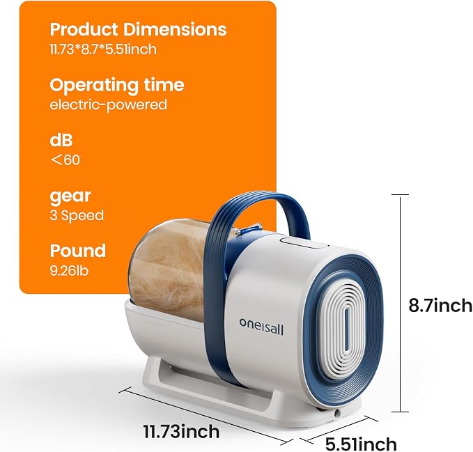 oneisall Dog Grooming Vacuum, Pet Grooming Vacuum with Clipper Nail Grinder, 1.5L Dust Cup Dog deshedding Brush with 7 Tools for Shedding Pet Hair, Home Cleaning(Blue) | 11kPa Strong Suction, 59dB Low Noise,Clipper & Nail Grinder Included, 7-in-1 Groom...