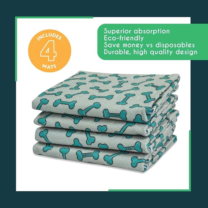 rocket & rex Washable Dog Pee Pads, Leak-Proof (Large, 30x36, 4pk) | For potty training, whelping, crate lining & more. Waterproof, Absorbent, OEKO-TEX certified, chemical-free.