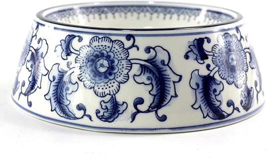 Blue and White Porcelaine Dog Bowls Ceramic Dog Cat Food and Water Bowls (5.8x7.2x2.4inch)